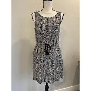 Lucky Brand Large Jersey Knit Tank Dress Black Tan Geometric Aztec Tassle